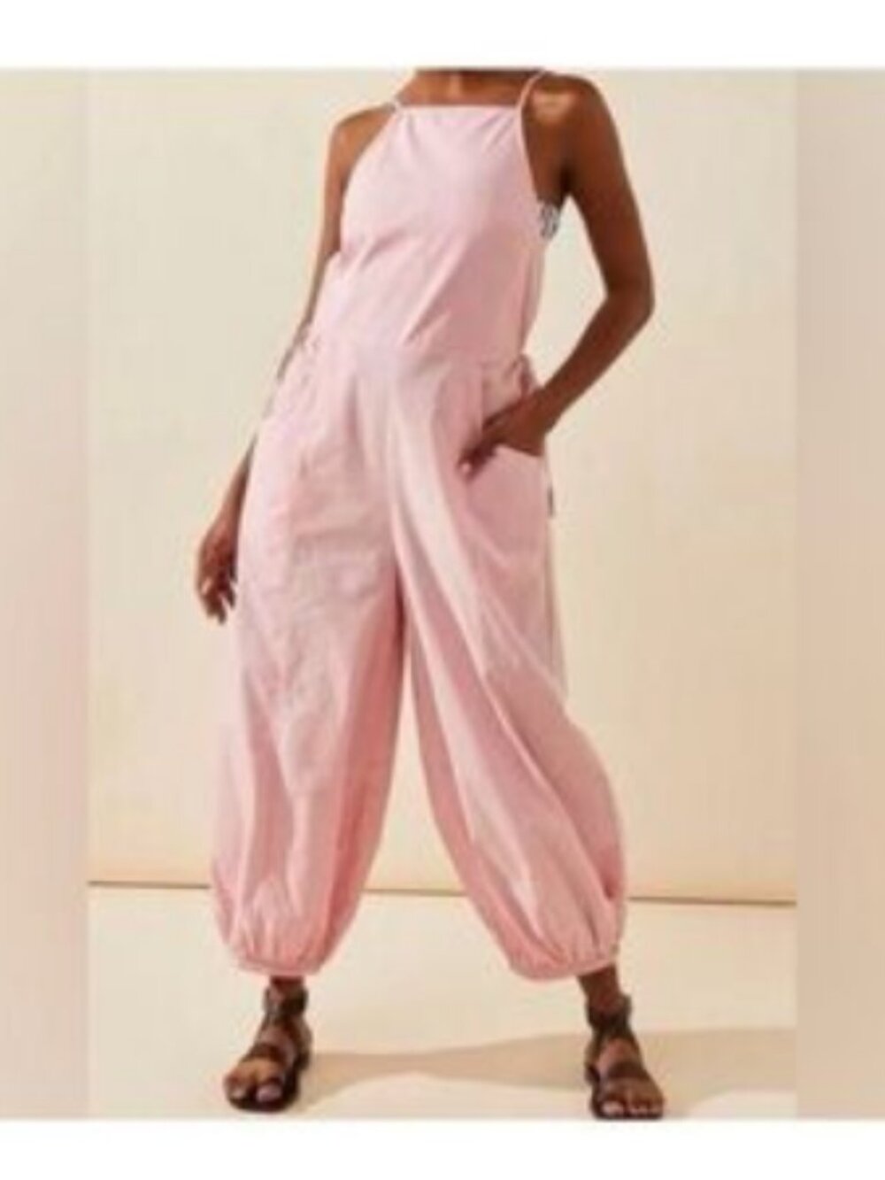 Free People Free-Est Saturday City Low-Back Jumpsuit Balloon Leg Tie XL